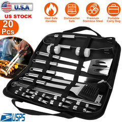 Stainless Steel BBQ Grill Tool Kit Grilling Utensil Accessories w/ Spatula Tongs Fork Knife_x000B__x000B_Brush Pepper Salt Shaker Bottle Grilled Skewers Corn Need