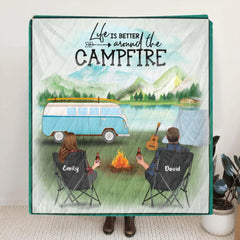Personalized Camping Blanket/Pillow Cover - Gift for Whole Family, Camping Lovers - Couple/Parents With Up To 6 Kids & 6 Pets - Life Is Better Around The Campfire