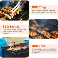 Stainless Steel BBQ Grill Tool Kit Grilling Utensil Accessories w/ Spatula Tongs Fork Knife_x000B__x000B_Brush Pepper Salt Shaker Bottle Grilled Skewers Corn Need