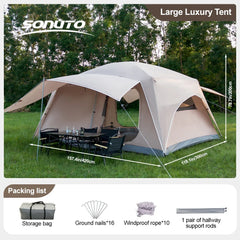 2025 Upgraded 4 Season Camping Tent 3-12 Person Waterproof Windproof Double Layer 2 Room Family Outdoor Backpacking Equipment