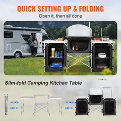 VEVOR Aluminum Folding Camping Table with Windscreen and Storage Bag
