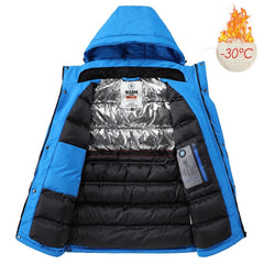 Men’s Blue Waterproof Thick Fleece Ski Jacket