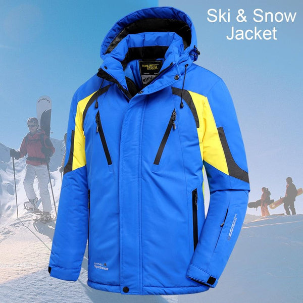 Men’s Blue Waterproof Thick Fleece Ski Jacket