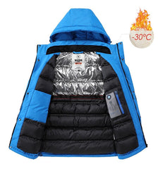 Men’s Blue Waterproof Thick Fleece Ski Jacket