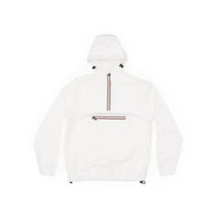 White quarter zip packable rain jacket and windbreaker